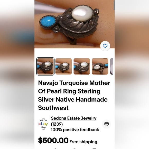 Navajo silver Pearl and turquoise ring - Picture 5 of 6